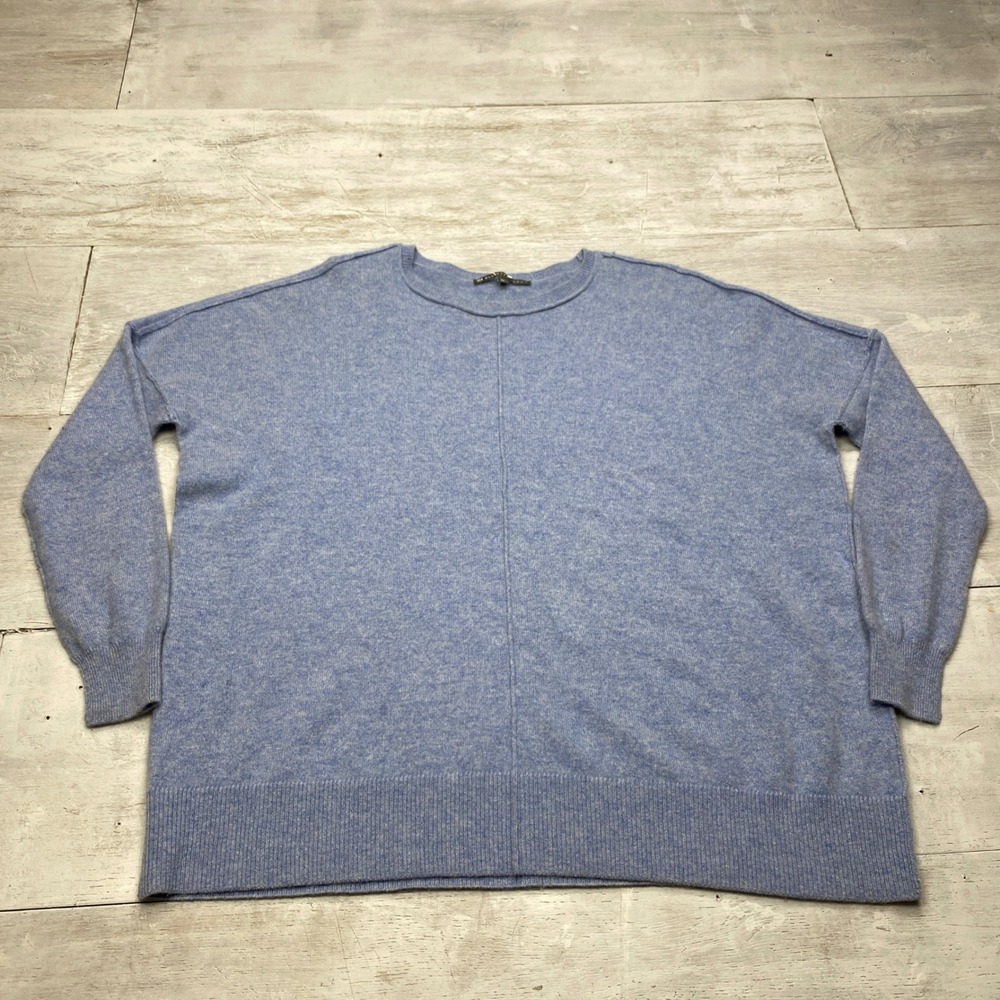 Elliott Lauren Cashmere Sweater Womens M Blue Oversized Crew Neck Seam Detail